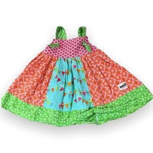 Ladybug Lounge Girls Dress 9 Months Knot Style‎ Mixed Fabrics Orange Blue Green